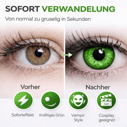 Halloween Kontaktlinsen ohne Stärke – Gruselige Vampir & Dracula Linsen für Fasching, Karneval, Cosplay & Halloween (Grün, 1 Paar / 2 Stück)