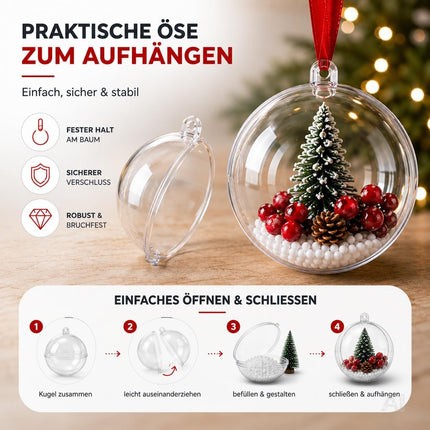 5x Weihnachtskugeln aus Kunststoff – Transparente Acrylkugeln in Glasoptik mit Aufhängeöse, Christbaumschmuck & Weihnachtsdeko - Weihnachten & Advent (5x Ø 6 cm)