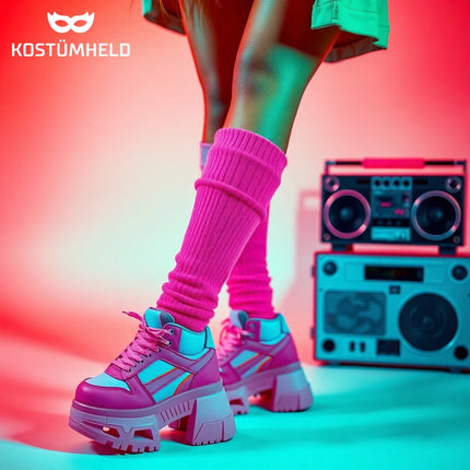 Strümpfe Neon - Stulpen neon pink - Accessoire Kostüm zu Retro neon 80er 90er Outfit Fasching & Karneval