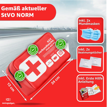 2 in 1 - Auto Erste Hilfe Set 2024 - Verbandstasche & Warnweste Pannenweste