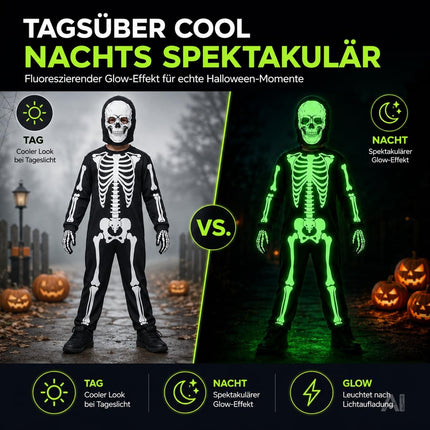 Kinder Skelett Kostüm – Halloween Verkleidung mit Leuchteffekt