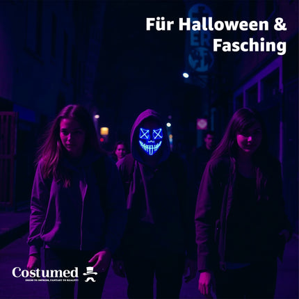 Halloween Maske Purge LED blau - Kostümmaske steuerbar für Halloween, Fasching & Karneval als Kostüm & Verleidung für Herren & Damen
