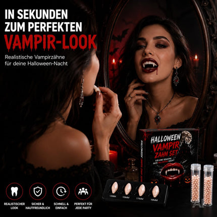 XXL Vampirzähne zum Aufstecken & Aufkleben – Vampirzähne für Dracula- & Vampirkostüm – Halloween, Karneval & Mottoparty