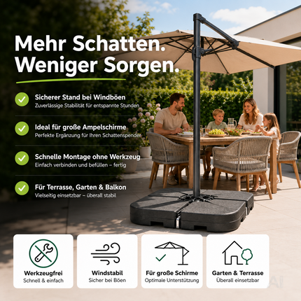 Befüllbare Schirmgewichte für einen Ampelschirm