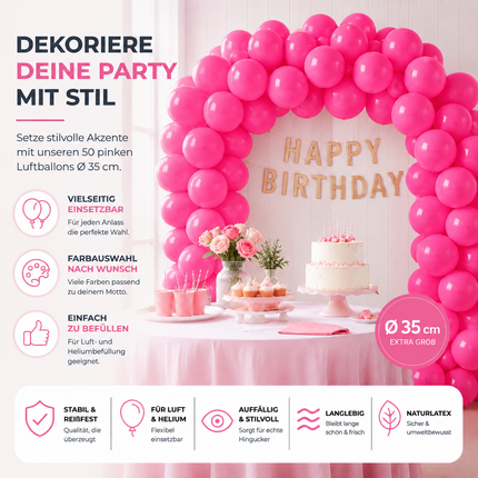 50x Luftballons pink Ø 35 cm für Geburtstag & Hochzeit & Party - Luft & Helium