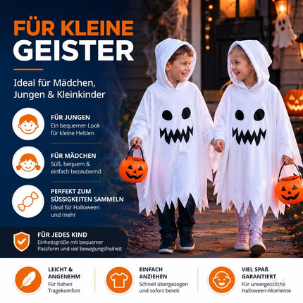 Halloween Kostüm Geist weiß – Gespenst Kostüm für Halloween, Fasching & Karneval – Gruselige Geister Verkleidung