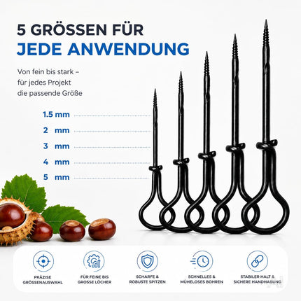 Kastanienbohrer Set – Kastanien Bastelset für Herbst, Figuren & Kastanienmännchen – Bohrer in verschiedenen Größen zum Basteln