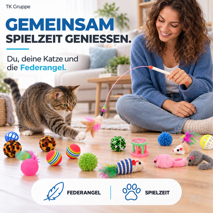 Katzenspielzeug Set - Spielzeug für div. Katzen zur Beschäftigung & Selbstbeschäftigung Maus