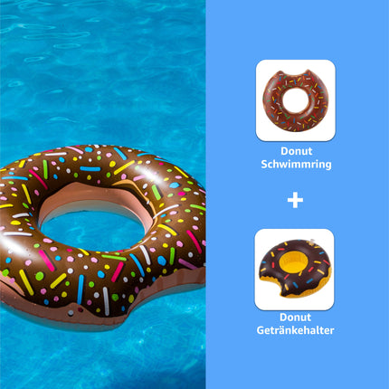 Donut Schwimmring mit 1x Getränkehalter aufblasbar - 120 cm Schwimmreifen für Pool & Wasser - Kinder & Erwachsene