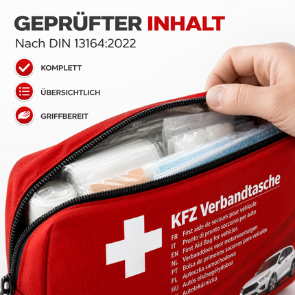 3 in 1 Set Auto Erste Hilfe Kit - KFZ-Verbandskasten, Warnweste, Warndreieck