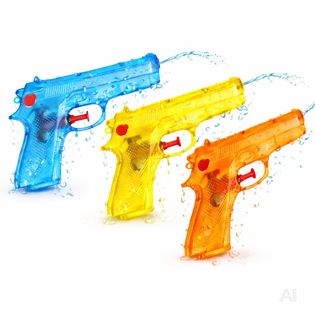 3X Wasserpistolen Set 12 cm für Kinder & Erwachsene - mit hoher Reichweite