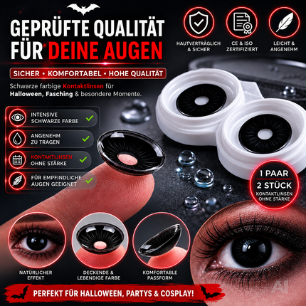 Schwarz Farbige & Geprüfte Kontaktlinsen - Gruselige Tageslinsen für Halloween & Fasching - ohne Stärke - Vampir & Dracula (Schwarz, 1 Paar / 2 Stück)