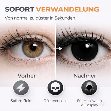Halloween Kontaktlinsen ohne Stärke – Gruselige Vampir & Dracula Linsen für Fasching, Karneval, Cosplay & Halloween (Schwarz, 1 Paar / 2 Stück)