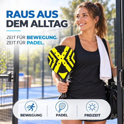 2er Padel Set für Erwachsene – Padelschläger mit Meshtasche, Padel Rackets für Anfänger & Fortgeschrittene, Freizeit & Training (Gelb & Pink)