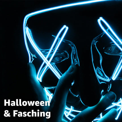LED Grusel blau Maske - wie aus Purge steuerbar, Gesicht leuchtend, für Halloween, Fasching & Karneval