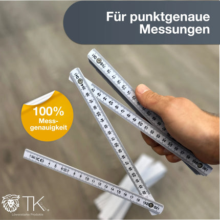 5x Premium Zollstock - Maßstab Gliedermaßstab - 200 cm - Meterstab - Maßband weiß