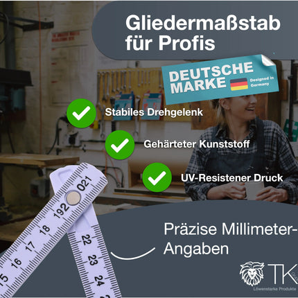 5x Premium Zollstock - Maßstab Gliedermaßstab - 200 cm - Meterstab - Maßband weiß