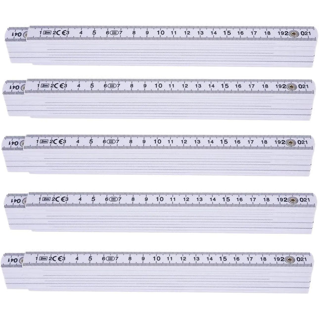 5x Premium Zollstock - Maßstab Gliedermaßstab - 200 cm - Meterstab - Maßband weiß