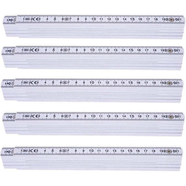 5x Premium Zollstock - Maßstab Gliedermaßstab - 200 cm - Meterstab - Maßband weiß
