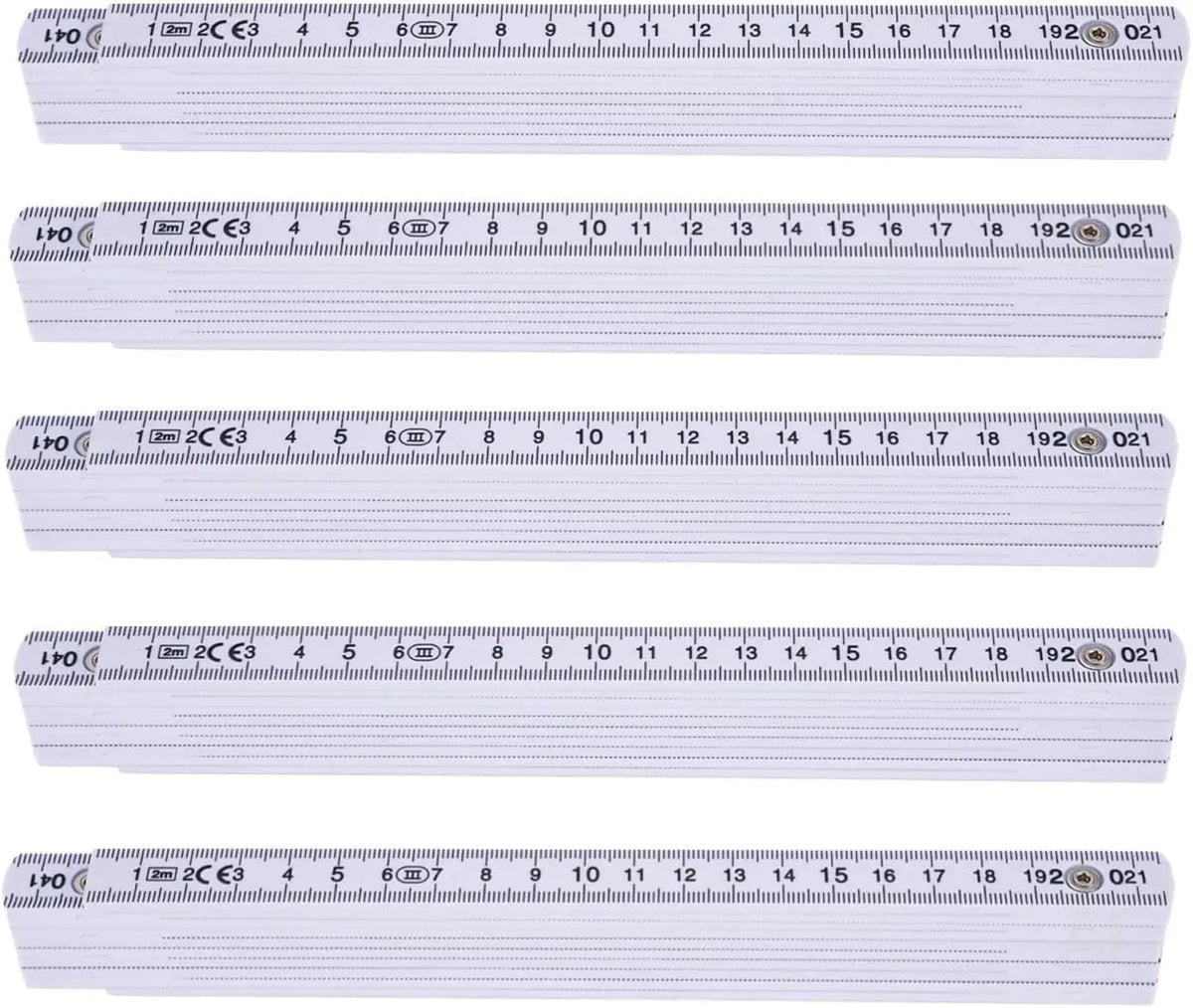 5x Premium Zollstock - Maßstab Gliedermaßstab - 200 cm - Meterstab - Maßband weiß