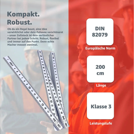 5x Premium Zollstock - Maßstab Gliedermaßstab - 200 cm - Meterstab - Maßband weiß