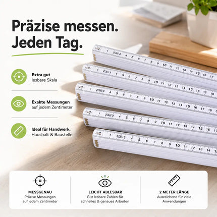 5x Premium Zollstock - Maßstab Gliedermaßstab - 200 cm - Meterstab - Maßband weiß