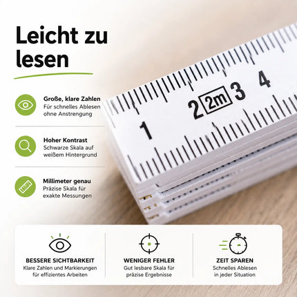 5x Premium Zollstock - Maßstab Gliedermaßstab - 200 cm - Meterstab - Maßband weiß