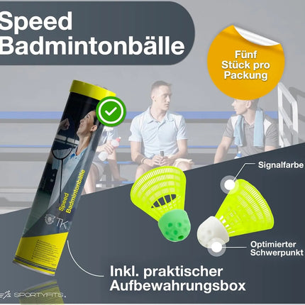 5x Speedbadminton Federbälle schnell gelb Badmintonbälle für Training & Wettkampf