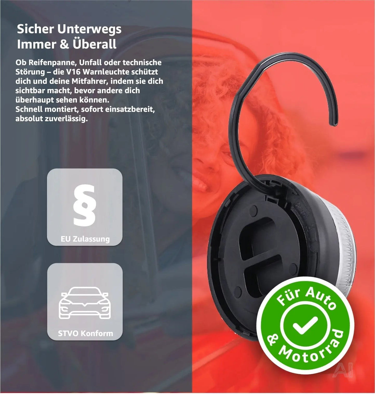 5x Warnleuchte V16 – zugelassenes Notlicht & Warndreieck Ersatz – Sicherheitslicht für Auto – Detailansicht 3