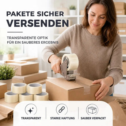 6 Rollen transparentes Klebeband à 66 m – extra starkes Packband für Pakete & Kartons, geeignet für Paketbandabroller, zuverlässiges Verpacken