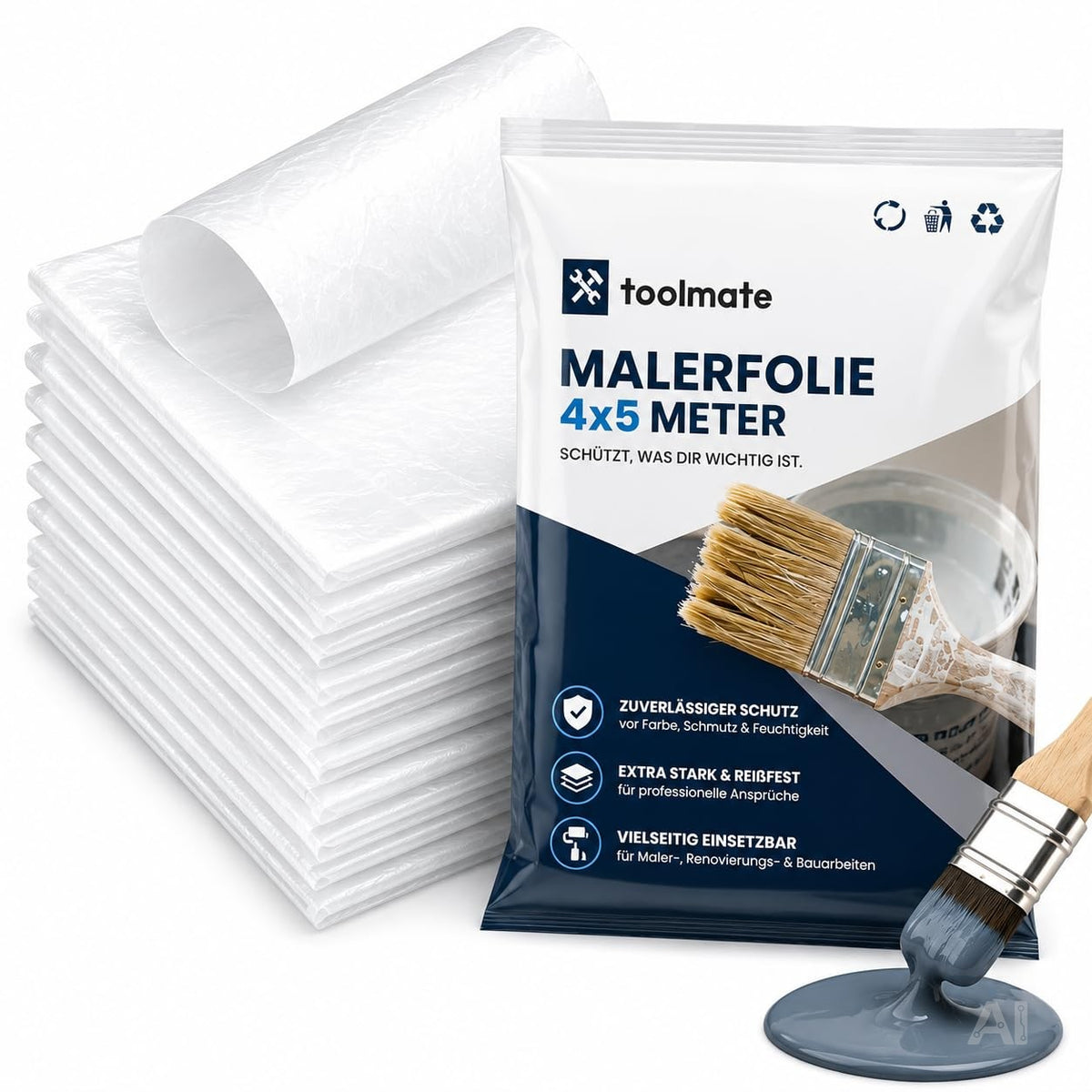 6x Abdeckfolie Maler - extra stark & dick - Malerfolie transparent 4x5 Meter