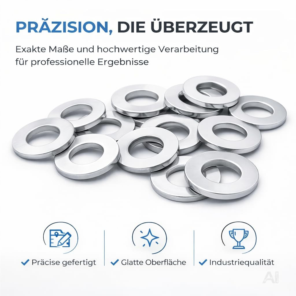 M4 Unterlegscheiben - Edelstahl & Rostfrei - Flache Sicherungsscheiben & Karosseriescheiben für Schrauben & Muttern & Gewinde