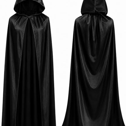Vampir Halloween Kostüm schwarz Verkleidung für Kinder & Erwachsene - Umhang mit Kapuze - Fasching & Karneval