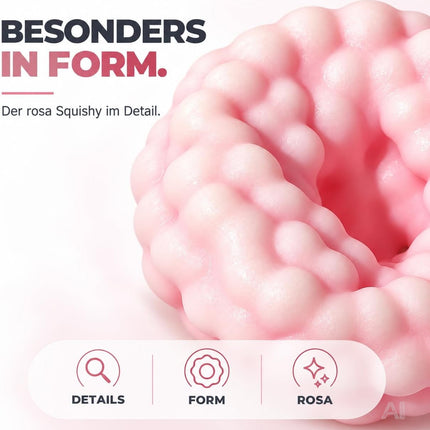 Strukturierte Oberfläche und Form des pinken Squishy im Detail