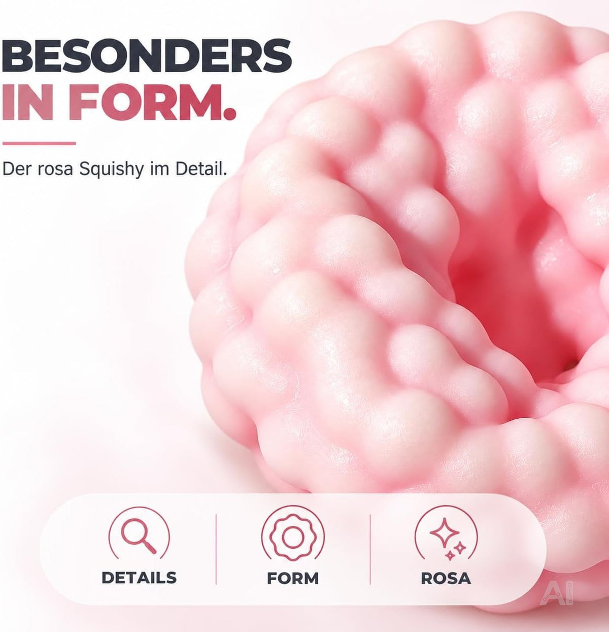 Strukturierte Oberfläche und Form des pinken Squishy im Detail