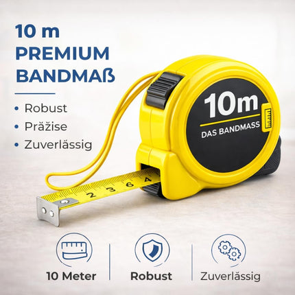 Maßband 10 Meter mit Halterung - robustes Maßband & Bandmaß zum präzisen Messen mit Feststeller