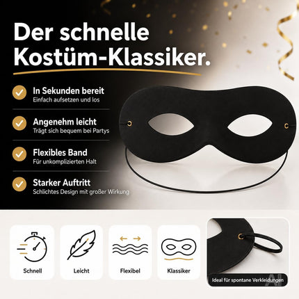 Schwarze Augenmaske für ein Banditenkostüm