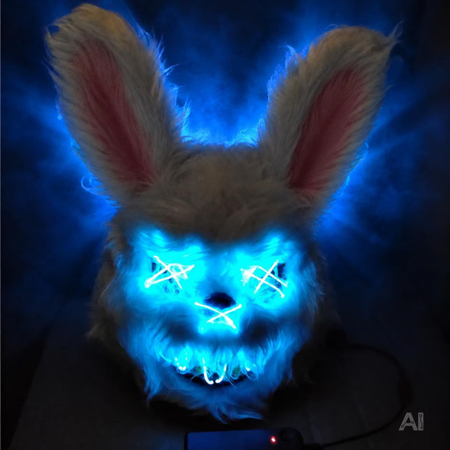 LED-Horror-Hasenmaske – Leuchtende Gruselmaske für Halloween, Fasching und Karneval