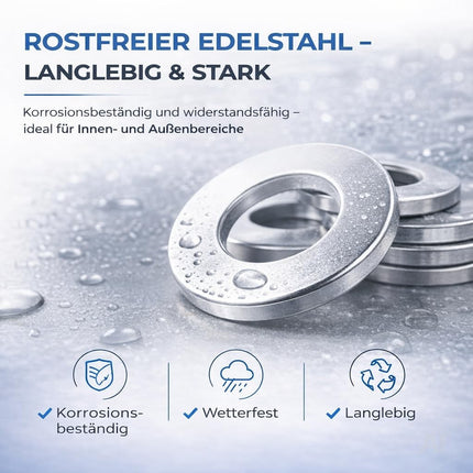 M4 Unterlegscheiben - Edelstahl & Rostfrei - Flache Sicherungsscheiben & Karosseriescheiben für Schrauben & Muttern & Gewinde