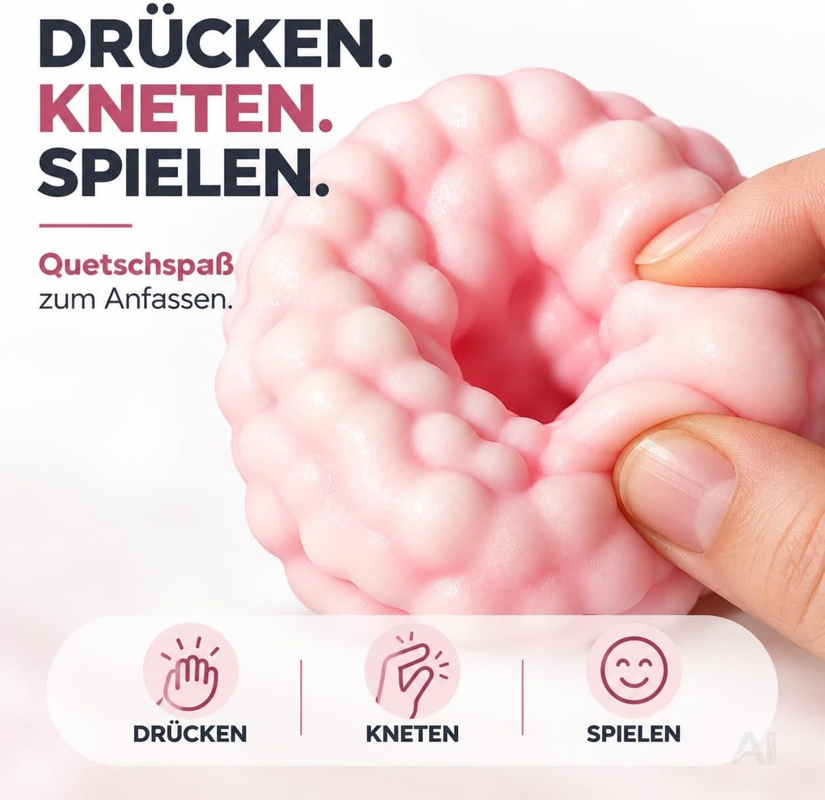 Pinker Squishy wird mit den Händen zusammengedrückt