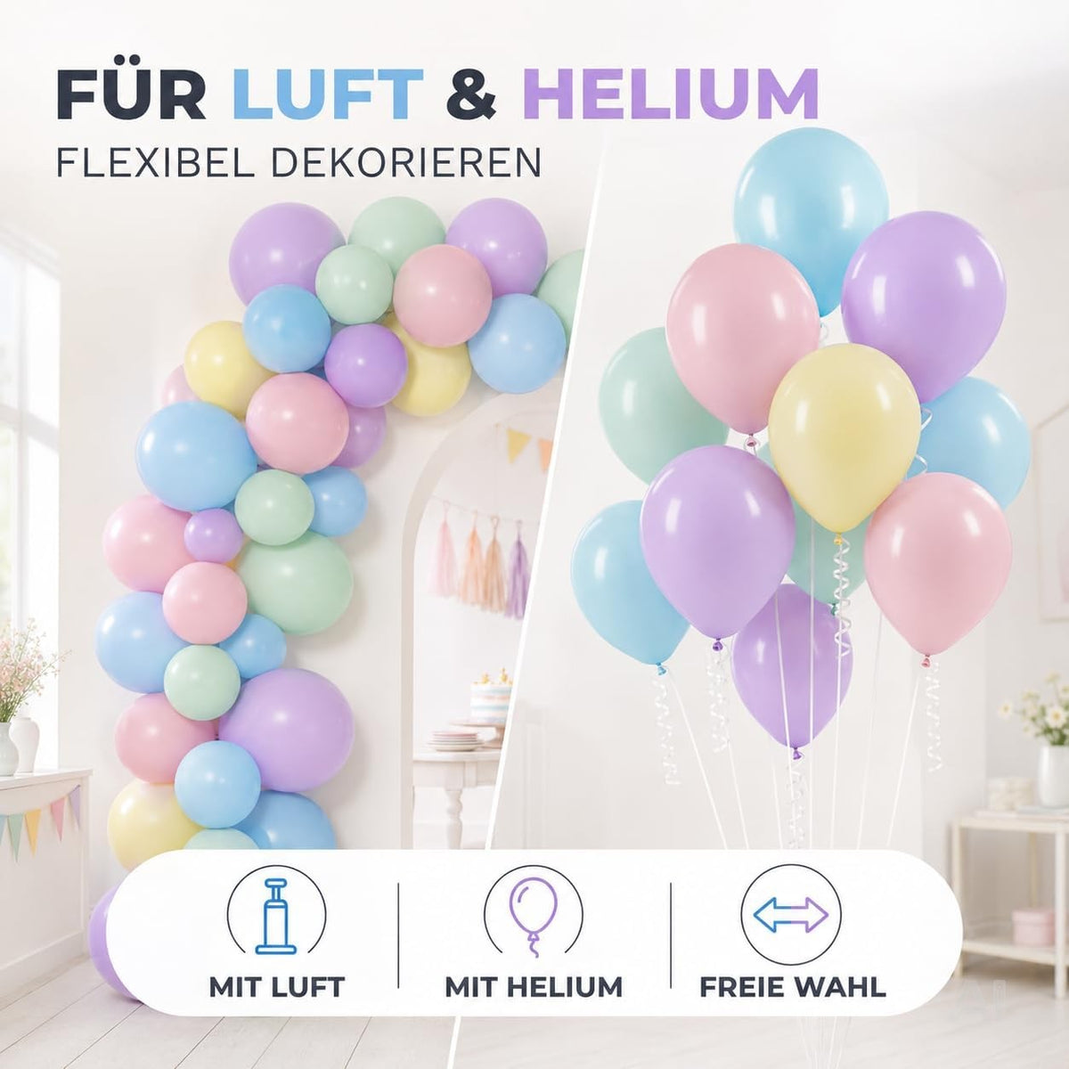 50x Luftballons pastell - macaroon Ø 35 cm für Geburtstag & Hochzeit & Party - Luft & Helium