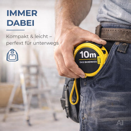 Maßband 10 Meter mit Halterung - robustes Maßband & Bandmaß zum präzisen Messen mit Feststeller