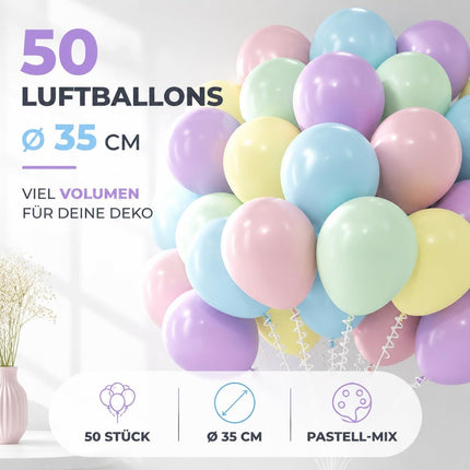 50x Luftballons pastell - macaroon Ø 35 cm für Geburtstag & Hochzeit & Party - Luft & Helium
