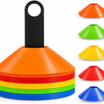 Bunte Markierungshütchen mit Tragehalter