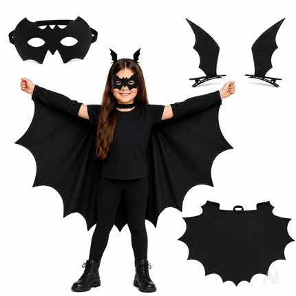 Fledermaus Kostüm Kinder – 4 in 1 Halloween Set ab 3 Jahren