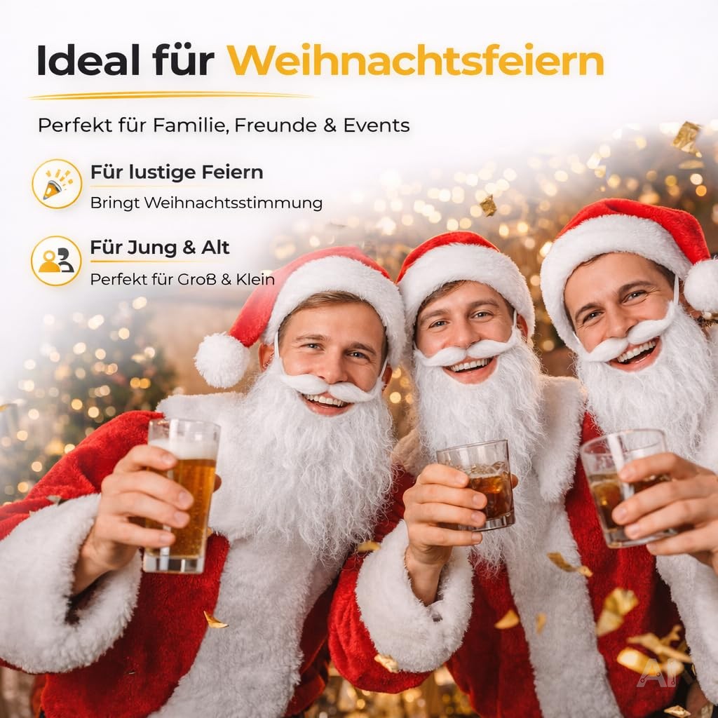 Weiße Weihnachtsmannbärte – von mehreren verkleideten Personen getragen