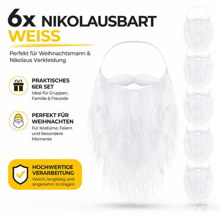 6X Nikolausbart - Weihnachtsmannbart für dein Nikolaus-Kostüm