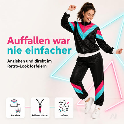 Schwarzer Retro-Trainingsanzug als Kostüm