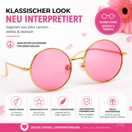 Runde Hippie-Brille mit rosa Gläsern