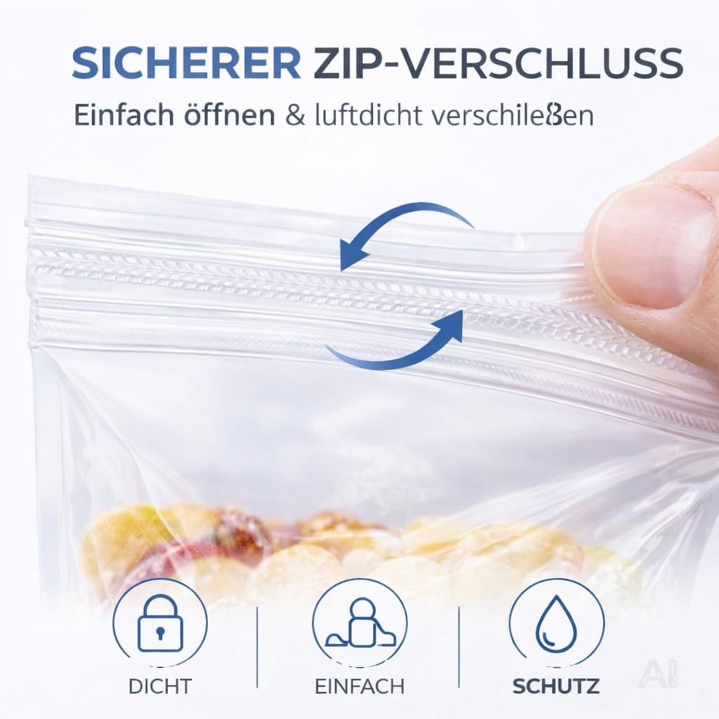 100x Druckverschlussbeutel Zip Set Baggys Baggies - reißfest & transparent Plastikbeutel Plastiktüten Polybag Zipper Ziplock Beutel klein & groß (6x8cm)